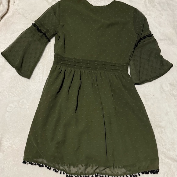 Zara Green Wrap Mini Dress with Ruffled Bishop Sleeves - Picture 9 of 9